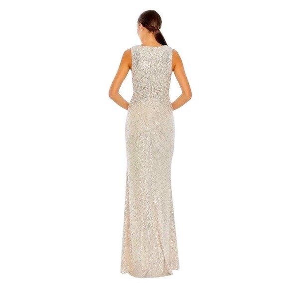 New MAC DUGGAL 26598 Nude Sequim V-Neck Wrap Waist Gown Women's (16)--$398 - Picture 3 of 16